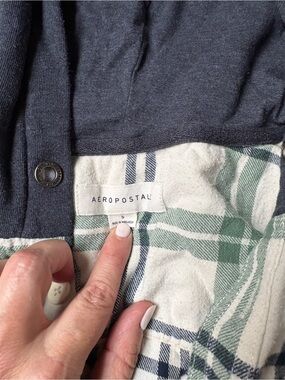 Aeropostale Navy Blue Hooded Shirt with Green Plaid Lining